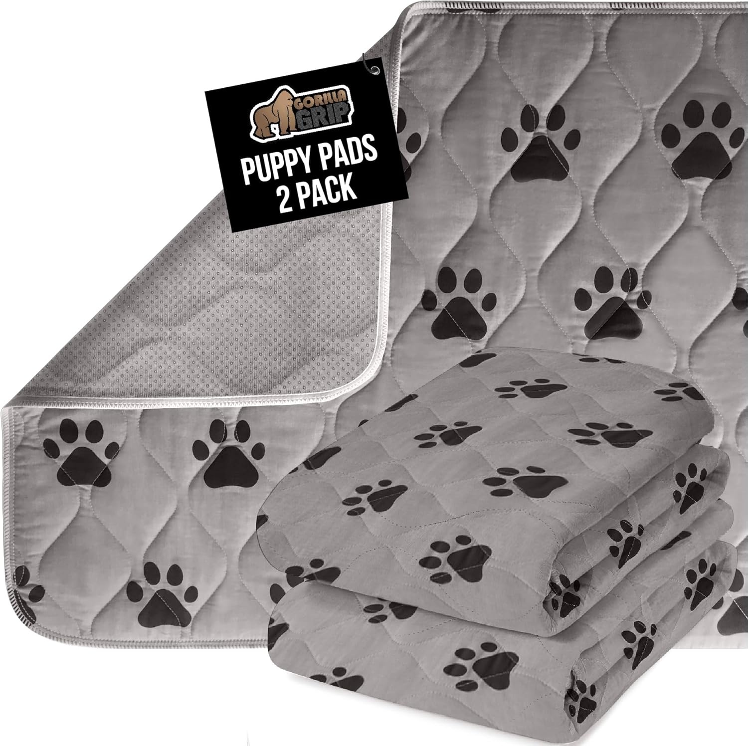 image:imageGORILLA GRIP Washable Puppy Pads 34x21 Slip Resistant Dog Crate Mat Waterproof Cloth Pee Pad for Training Puppies in Playpen Reusable Pet Incontinence Blanket Protects Sofa Furniture FloorsPaw Gray