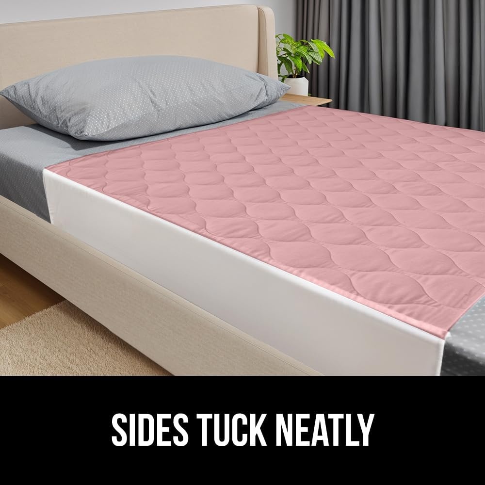 image:imageGORILLA GRIP Washable Underpads Waterproof Reusable Heavy Absorbency Incontinence Bed Pads Leak Proof Toddler Mattress Pad 52x34 Slip Resistant Protector for Bedwetting Adults and Kids WhitePink