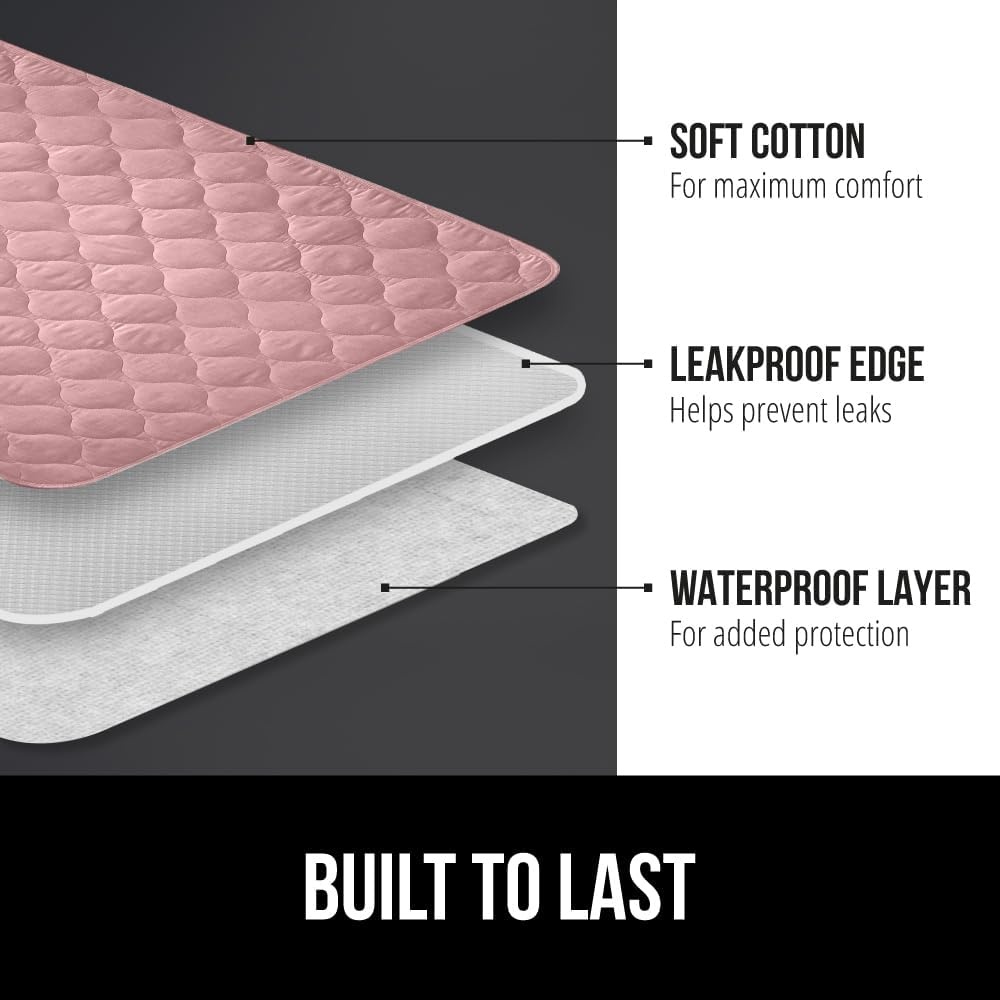 image:imageGORILLA GRIP Washable Underpads Waterproof Reusable Heavy Absorbency Incontinence Bed Pads Leak Proof Toddler Mattress Pad 52x34 Slip Resistant Protector for Bedwetting Adults and Kids WhitePink