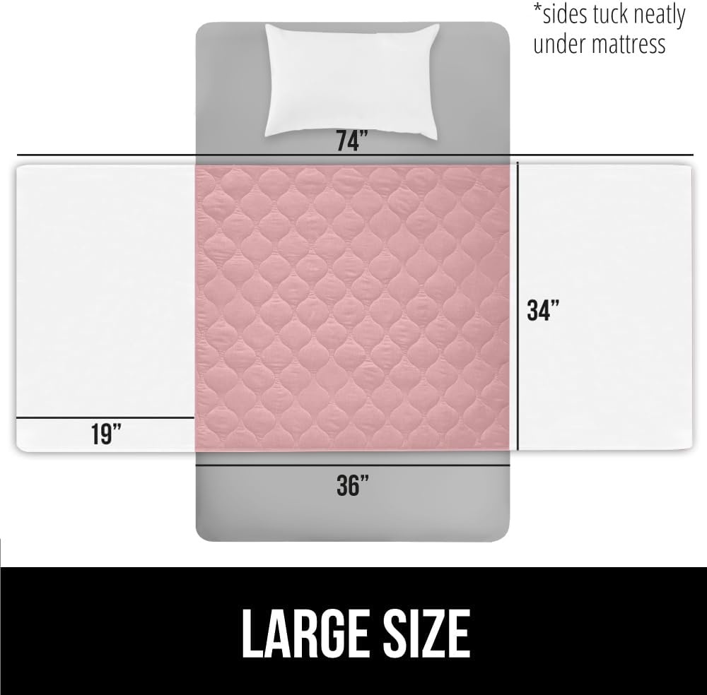 image:imageGORILLA GRIP Washable Underpads Waterproof Reusable Heavy Absorbency Incontinence Bed Pads Leak Proof Toddler Mattress Pad 52x34 Slip Resistant Protector for Bedwetting Adults and Kids WhitePink