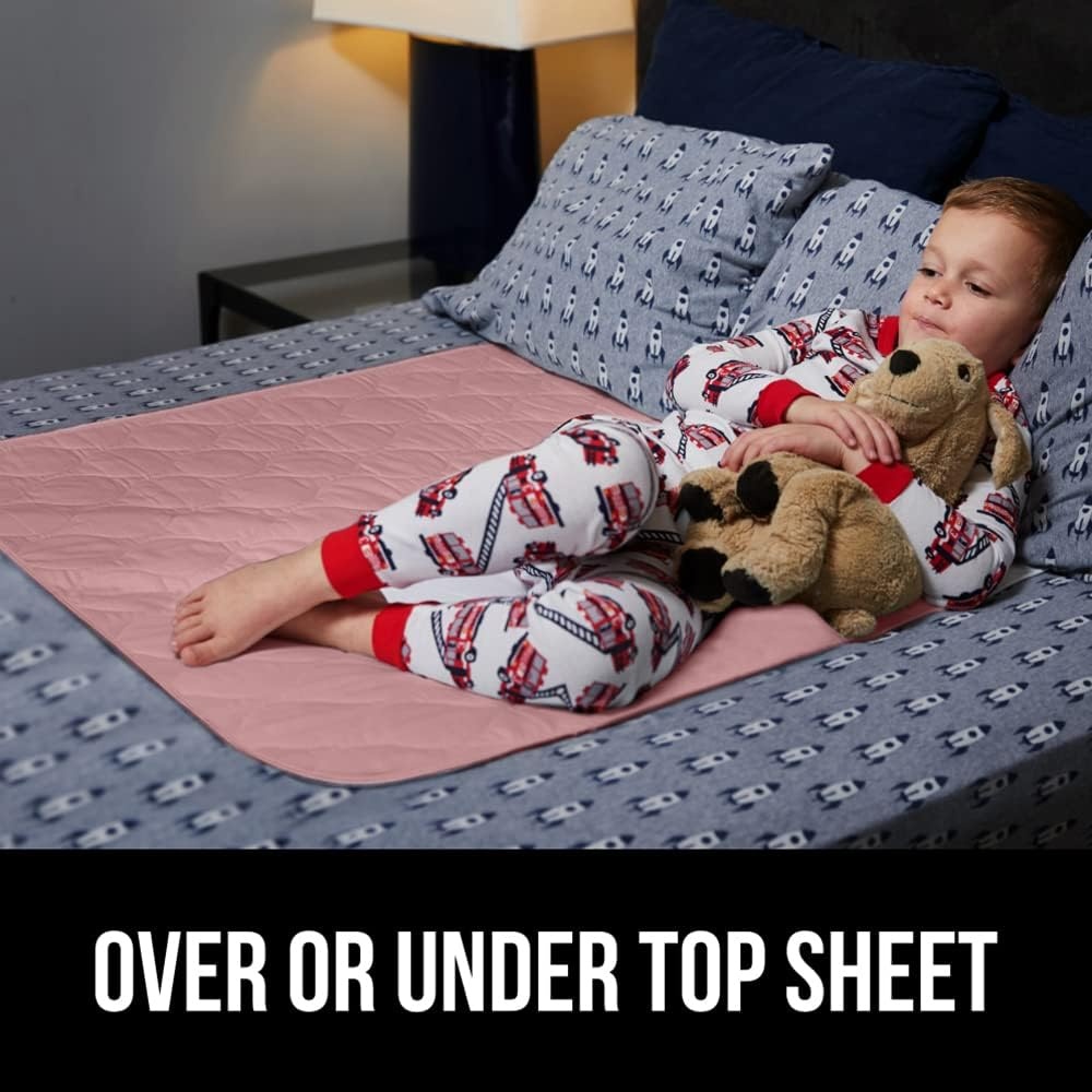 image:imageGORILLA GRIP Washable Underpads Waterproof Reusable Heavy Absorbency Incontinence Bed Pads Leak Proof Toddler Mattress Pad 52x34 Slip Resistant Protector for Bedwetting Adults and Kids WhitePink