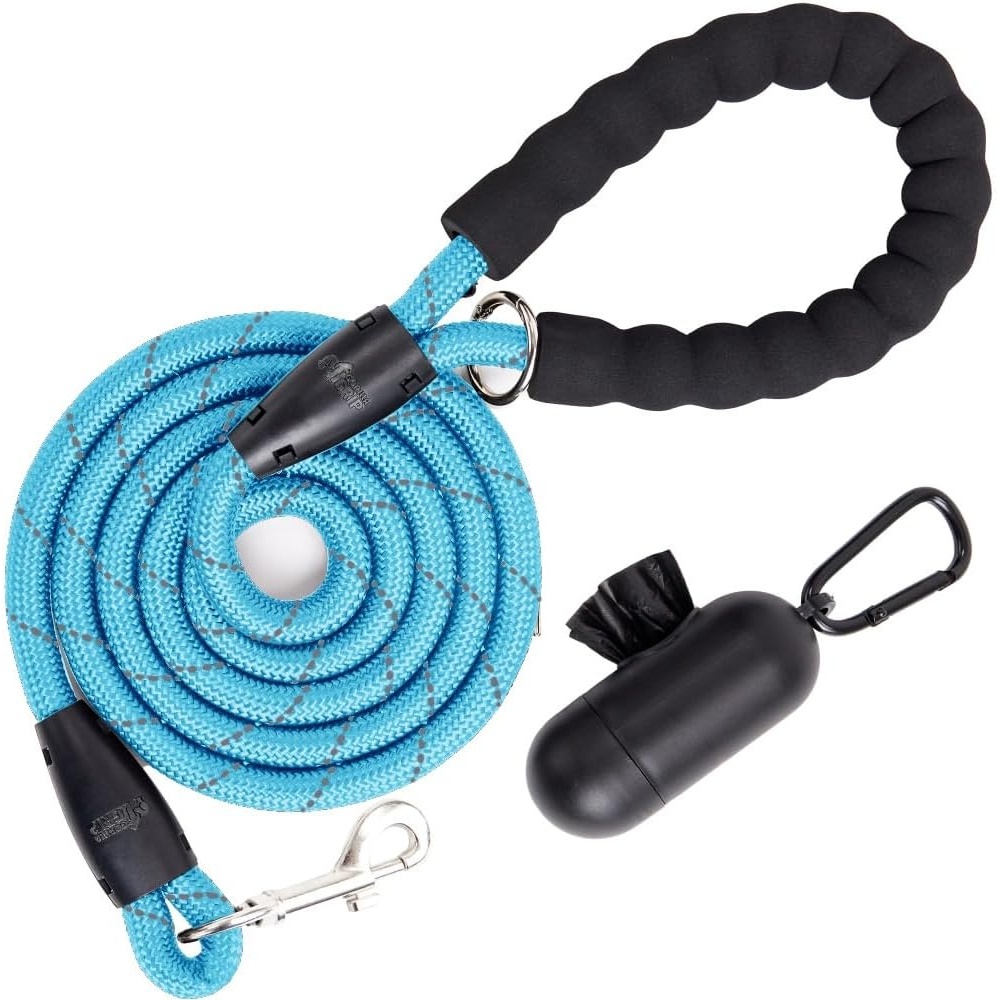 image:imageGORILLA GRIP Dog Leash Heavy Duty Reflective Rope Leashes for 33lb Dogs Cats Small Animals Puppy Training Essential for Walks Hikes Soft Handle Rotating Metal Clip Waste Bag Dispenser BlackBlue