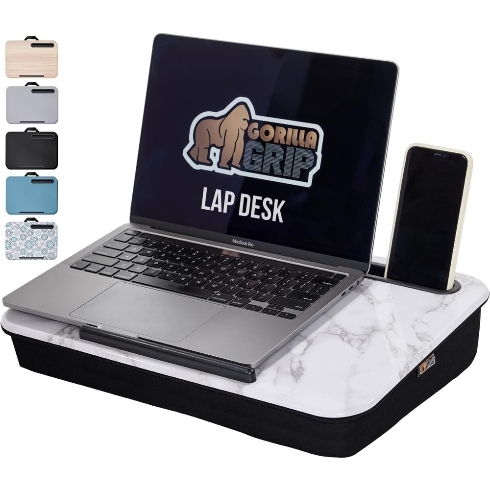 image:imageGORILLA GRIP Laptop Lap Desk with Phone Holder Pillow Cushion Desks Fit Laptops up to 156 Gifts for Home Portable Travel Workstation Tray Ledge Keep Computers in Place Light Wood ColorMarble