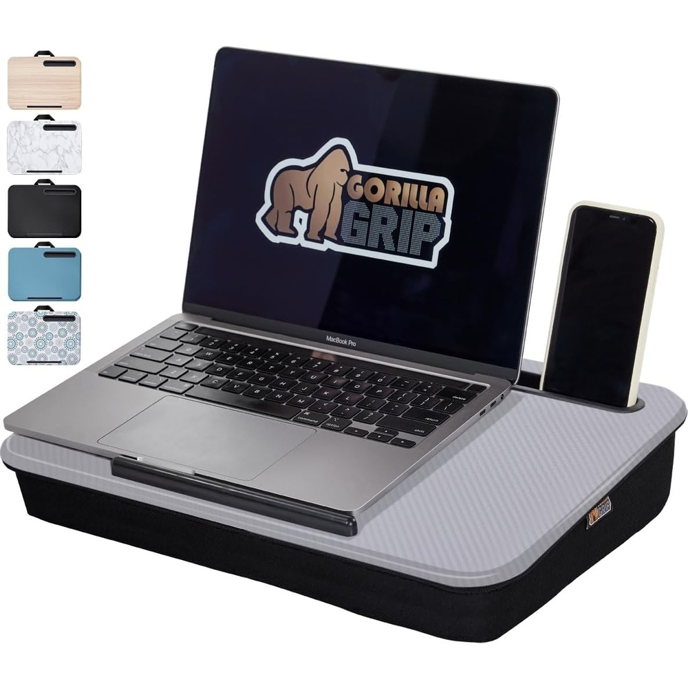 image:imageGORILLA GRIP Laptop Lap Desk with Phone Holder Pillow Cushion Desks Fit Laptops up to 156 Gifts for Home Portable Travel Workstation Tray Ledge Keep Computers in Place Light Wood ColorGray