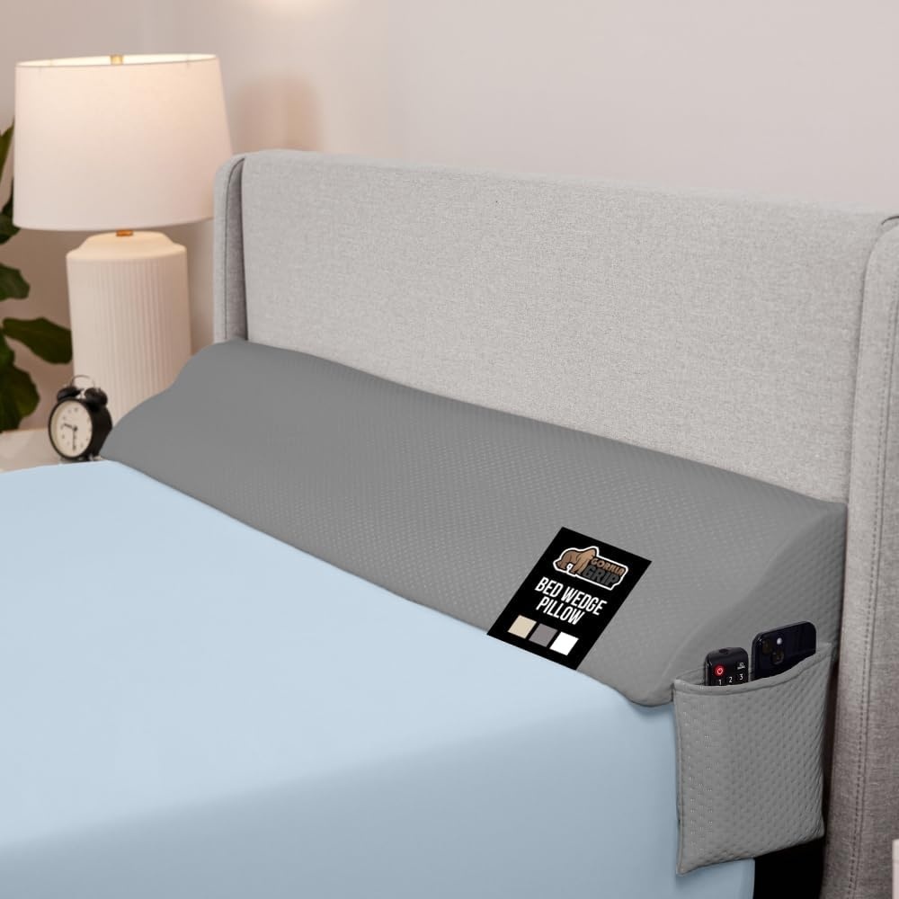 image:imageGORILLA GRIP Patented Bed Wedge Pillow for Headboard Gap Filler Between Mattress Gaps Comfortable Supportive High Density Cushioned Foam Pillows Stay in Place Gripping Dots Queen Soft GraySoft Gray