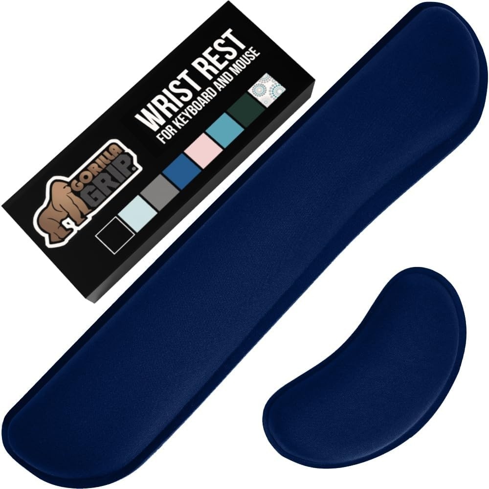 image:imageGORILLA GRIP Silky Memory Foam Keyboard Wrist Rest and Mouse Pad for Computer Ergonomic Typing Support Desk Office Supplies and Gaming Accessories Hand amp Arm Mousepad Cushions and Coaster Set BlackNavy Blue