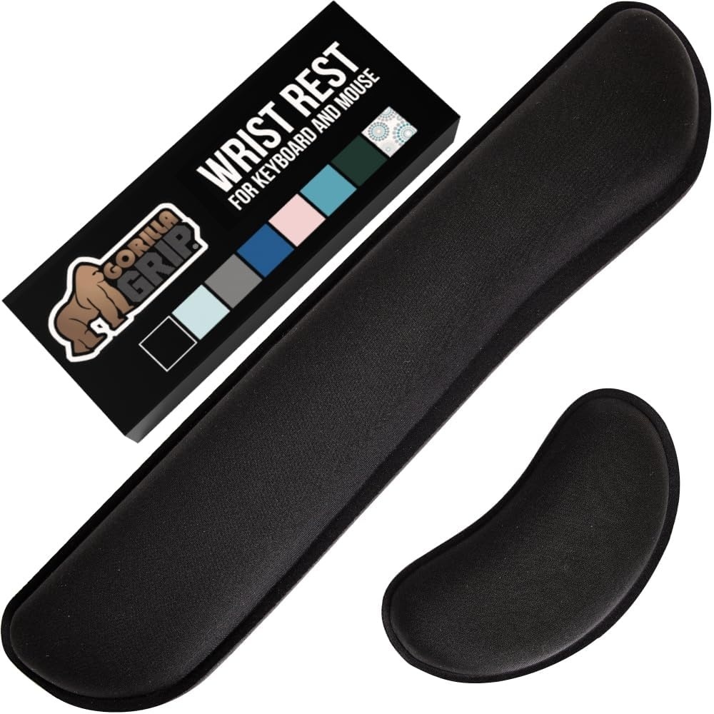 image:imageGORILLA GRIP Silky Memory Foam Keyboard Wrist Rest and Mouse Pad for Computer Ergonomic Typing Support Desk Office Supplies and Gaming Accessories Hand amp Arm Mousepad Cushions and Coaster Set BlackBlack