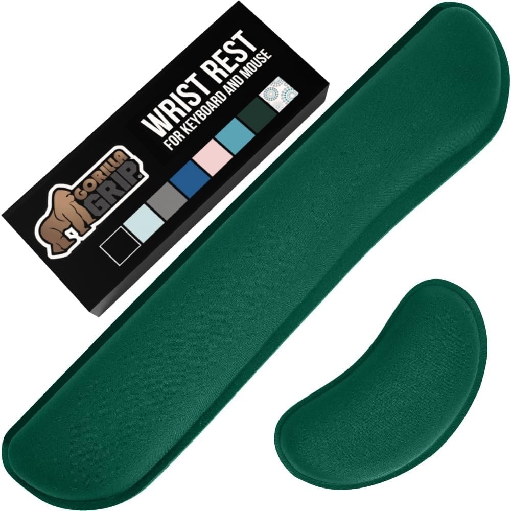 image:imageGORILLA GRIP Silky Memory Foam Keyboard Wrist Rest and Mouse Pad for Computer Ergonomic Typing Support Desk Office Supplies and Gaming Accessories Hand amp Arm Mousepad Cushions and Coaster Set BlackHunter Green