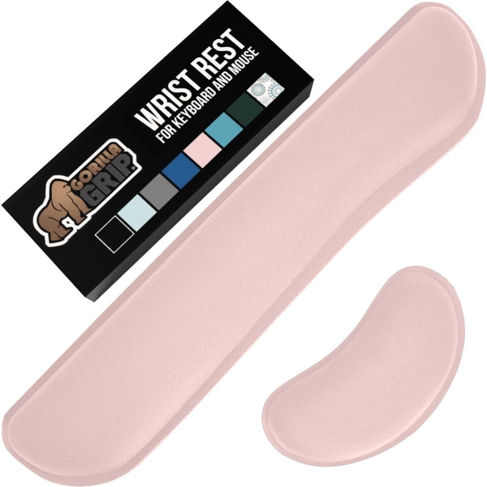 image:imageGORILLA GRIP Silky Memory Foam Keyboard Wrist Rest and Mouse Pad for Computer Ergonomic Typing Support Desk Office Supplies and Gaming Accessories Hand amp Arm Mousepad Cushions and Coaster Set BlackLight Pink