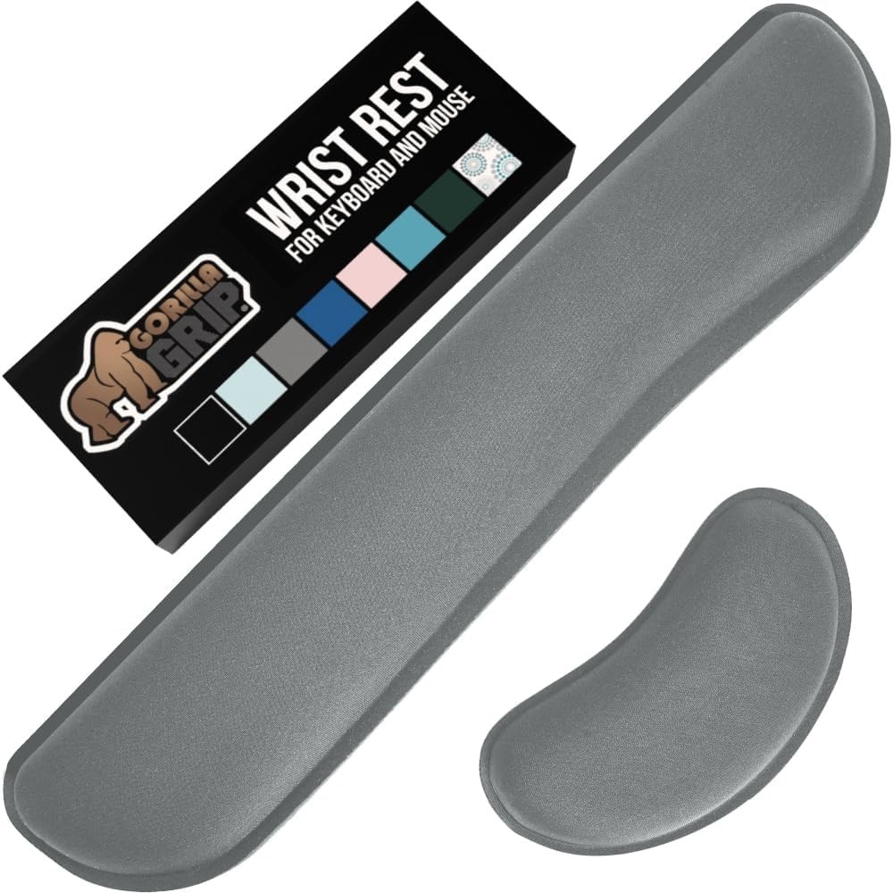 image:imageGORILLA GRIP Silky Memory Foam Keyboard Wrist Rest and Mouse Pad for Computer Ergonomic Typing Support Desk Office Supplies and Gaming Accessories Hand amp Arm Mousepad Cushions and Coaster Set BlackGray