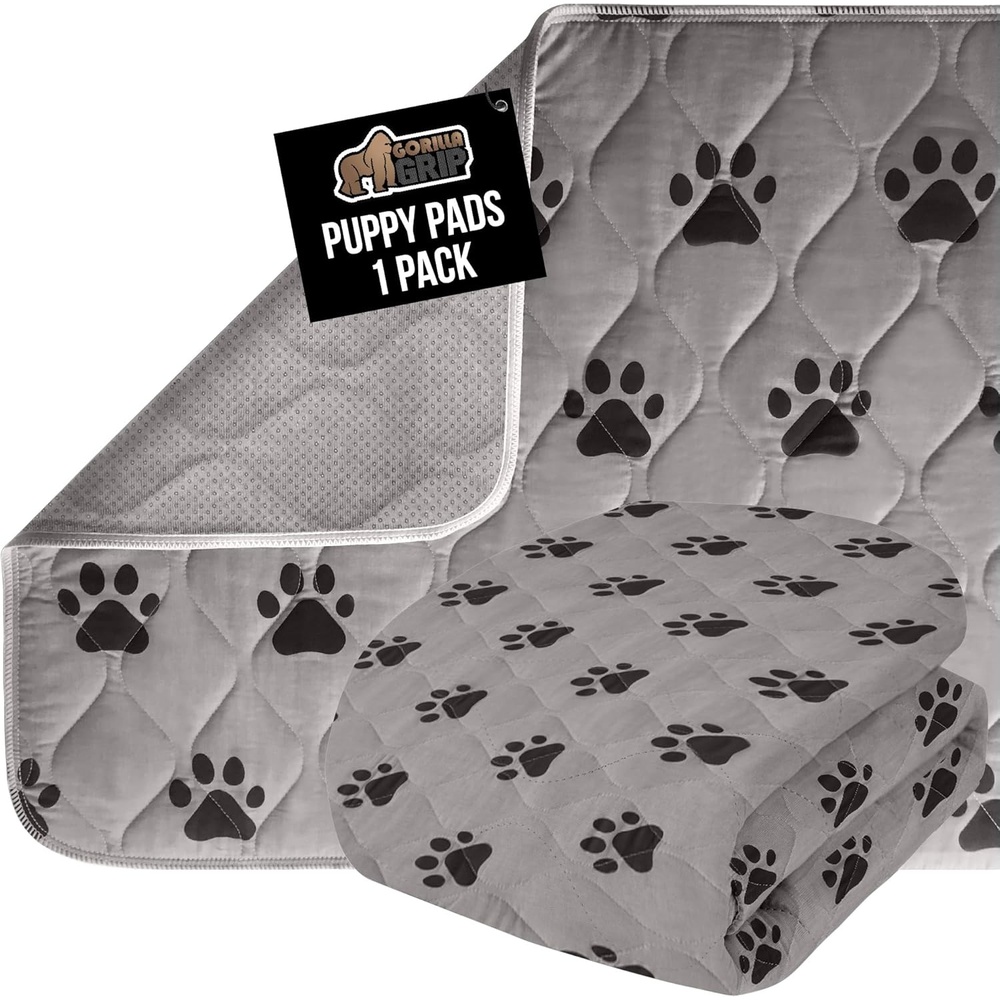 image:imageGORILLA GRIP Washable Puppy Pads 34x21 Slip Resistant Dog Crate Mat Waterproof Cloth Pee Pad for Training Puppies in Playpen Reusable Pet Incontinence Blanket Protects Sofa Furniture FloorsPaw Gray