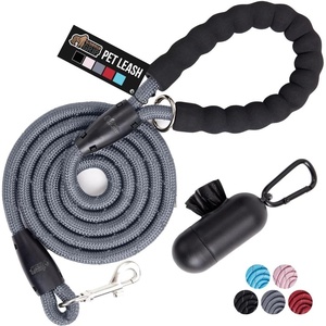 image:imageGORILLA GRIP Dog Leash Heavy Duty Reflective Rope Leashes for 33lb Dogs Cats Small Animals Puppy Training Essential for Walks Hikes Soft Handle Rotating Metal Clip Waste Bag Dispenser BlackGray
