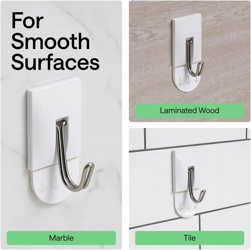 image:imageGORILLA GRIP Adhesive Hooks for Hanging Heavy Duty Self Adhesive Wall Hooks DamageFree Removable Metal Hook No Tools Required Wall Hanger for Kitchen Bathroom Towel Coat Keys Purse 5 PackWhite