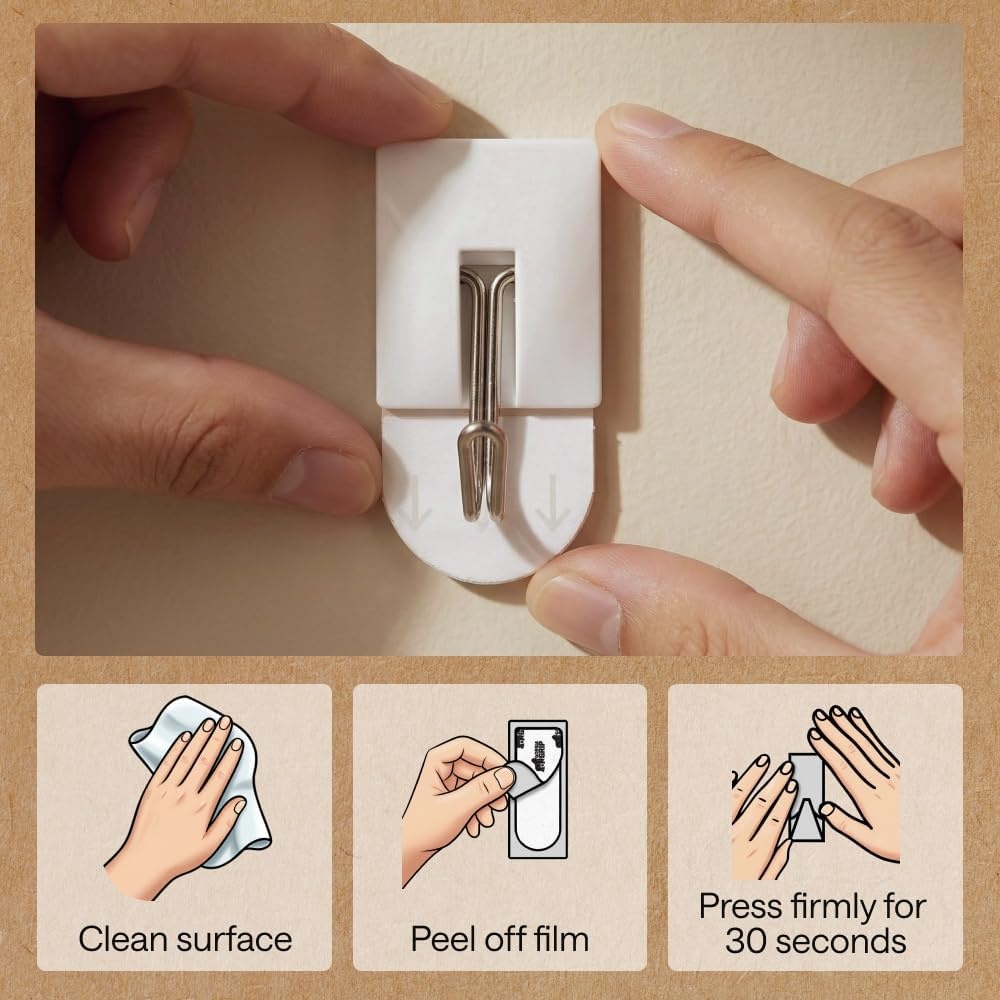image:imageGORILLA GRIP Adhesive Hooks for Hanging Heavy Duty Self Adhesive Wall Hooks DamageFree Removable Metal Hook No Tools Required Wall Hanger for Kitchen Bathroom Towel Coat Keys Purse 5 PackWhite
