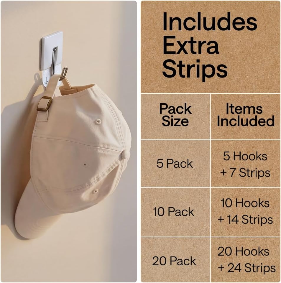 image:imageGORILLA GRIP Adhesive Hooks for Hanging Heavy Duty Self Adhesive Wall Hooks DamageFree Removable Metal Hook No Tools Required Wall Hanger for Kitchen Bathroom Towel Coat Keys Purse 5 PackWhite