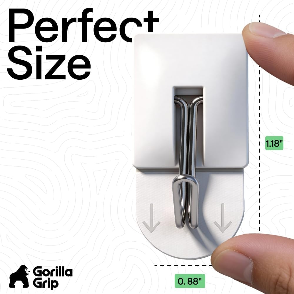 image:imageGORILLA GRIP Adhesive Hooks for Hanging Heavy Duty Self Adhesive Wall Hooks DamageFree Removable Metal Hook No Tools Required Wall Hanger for Kitchen Bathroom Towel Coat Keys Purse 5 PackWhite