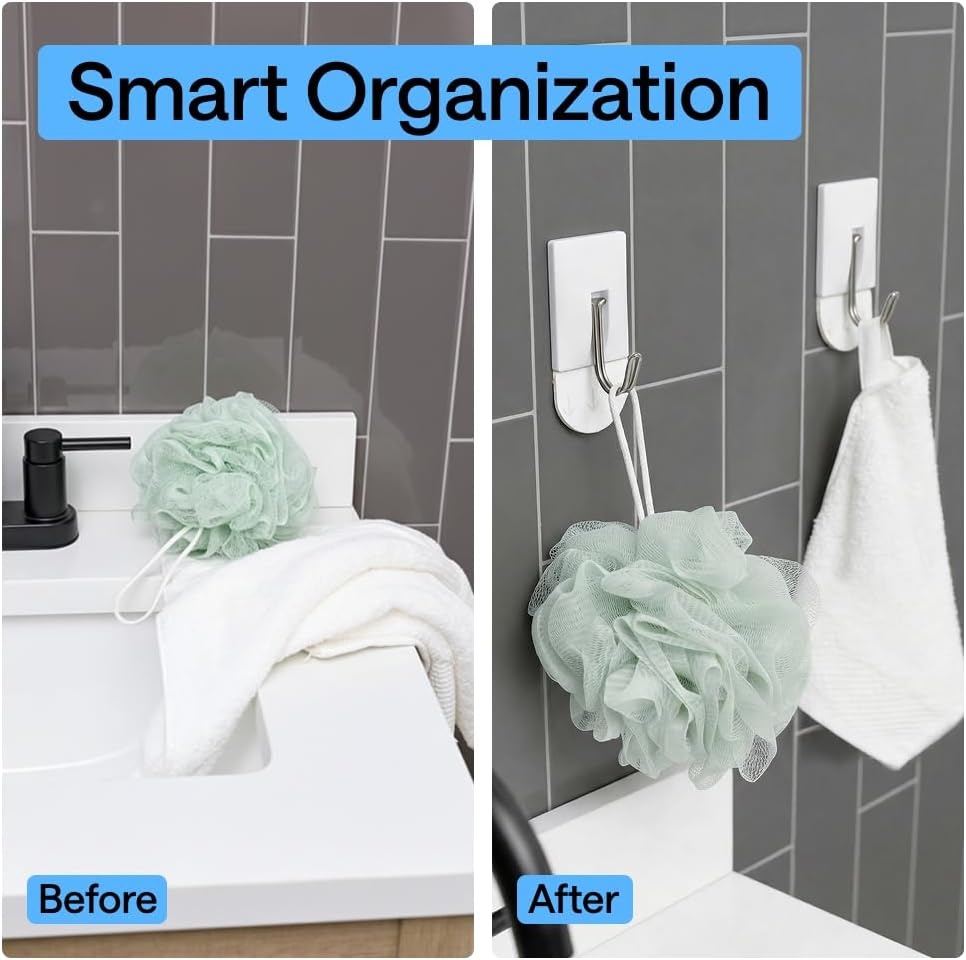 image:imageGORILLA GRIP Adhesive Hooks for Hanging Heavy Duty Self Adhesive Wall Hooks DamageFree Removable Metal Hook No Tools Required Wall Hanger for Kitchen Bathroom Towel Coat Keys Purse 5 PackWhite