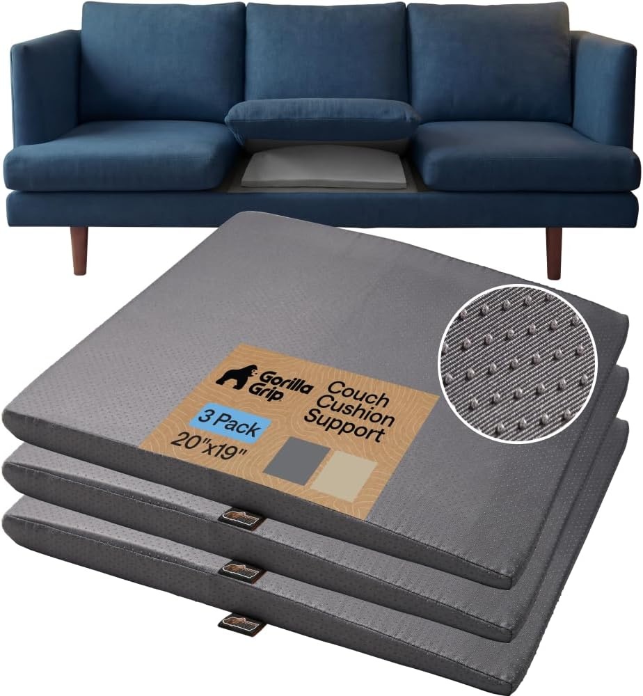 image:imageGORILLA GRIP Ergonomic High Density Couch Cushion Support Foam Quick Rebound Sofa Lifters for Sagging Cushions Stays in Place with Grip Dots Replacement Stuffing 20x19x175 Inches 1 Pack GrayGrey