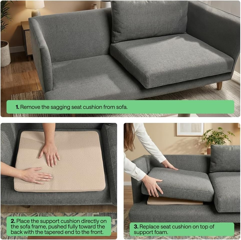image:imageGORILLA GRIP Ergonomic High Density Couch Cushion Support Foam Quick Rebound Sofa Lifters for Sagging Cushions Stays in Place with Grip Dots Replacement Stuffing 20x19x175 Inches 1 Pack GrayBeige