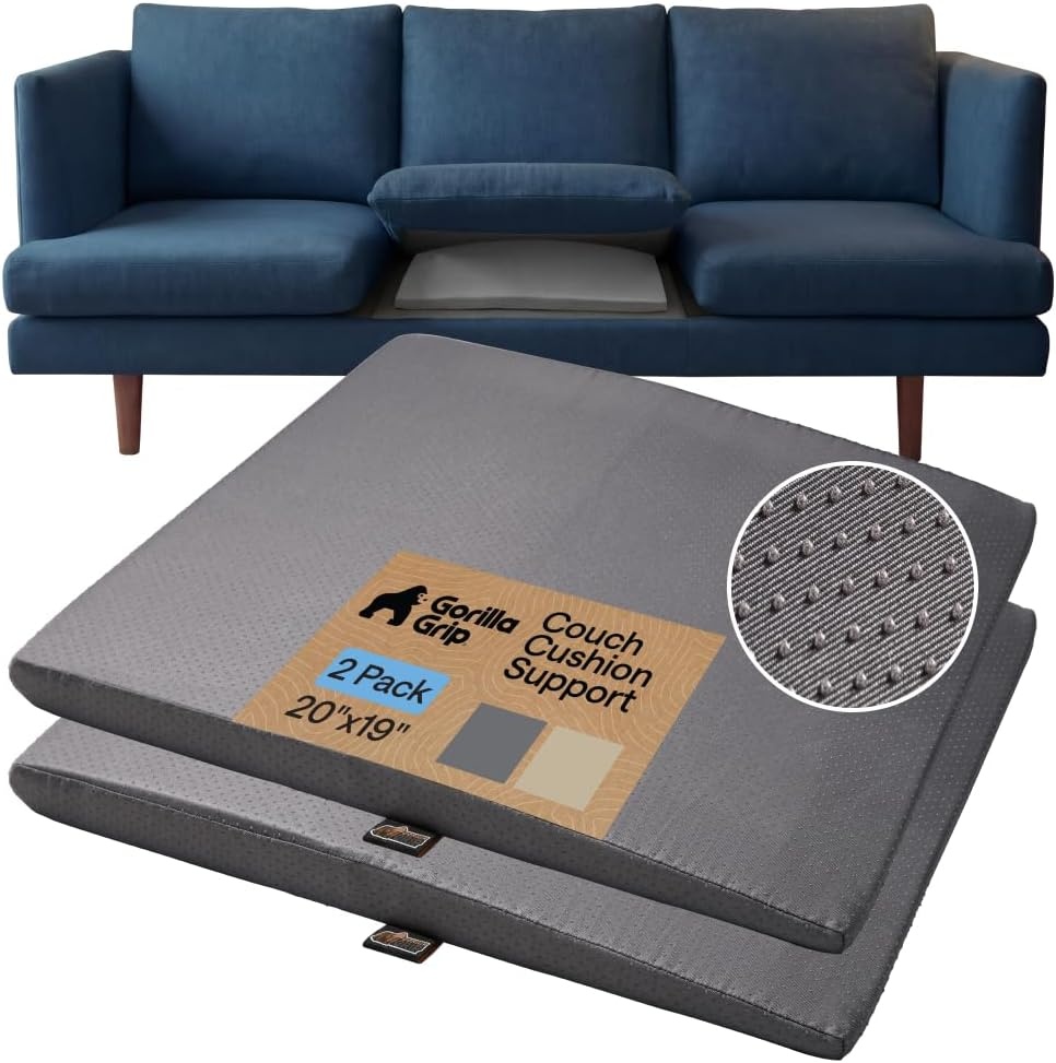 image:imageGORILLA GRIP Ergonomic High Density Couch Cushion Support Foam Quick Rebound Sofa Lifters for Sagging Cushions Stays in Place with Grip Dots Replacement Stuffing 20x19x175 Inches 1 Pack GrayGrey