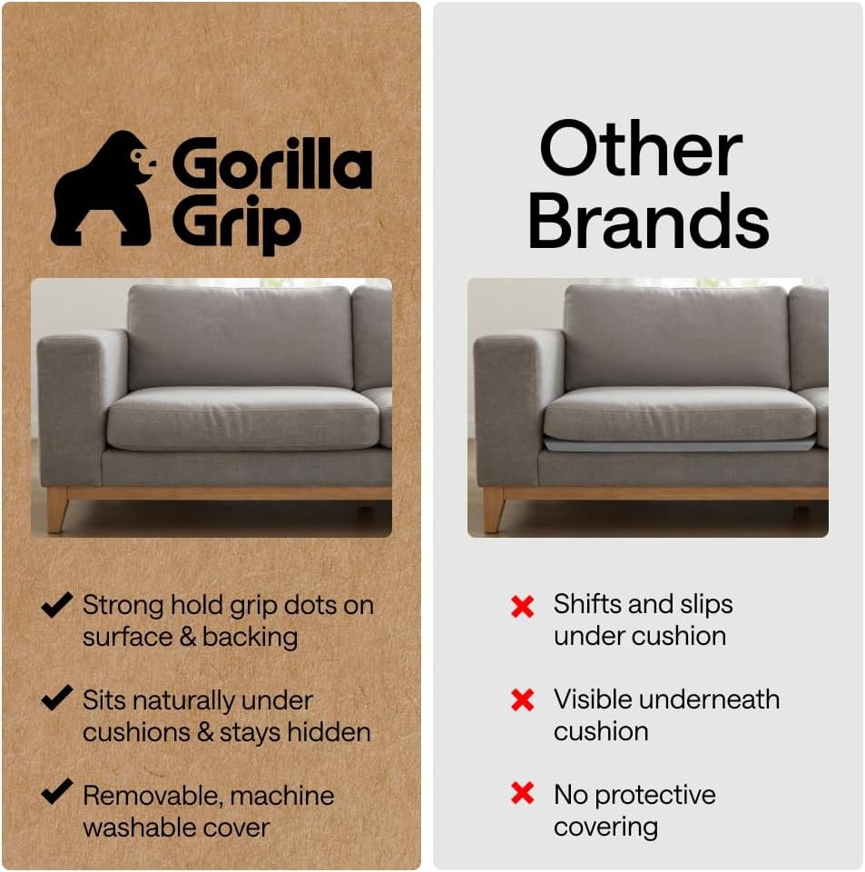 image:imageGORILLA GRIP Ergonomic High Density Couch Cushion Support Foam Quick Rebound Sofa Lifters for Sagging Cushions Stays in Place with Grip Dots Replacement Stuffing 20x19x175 Inches 1 Pack GrayBeige
