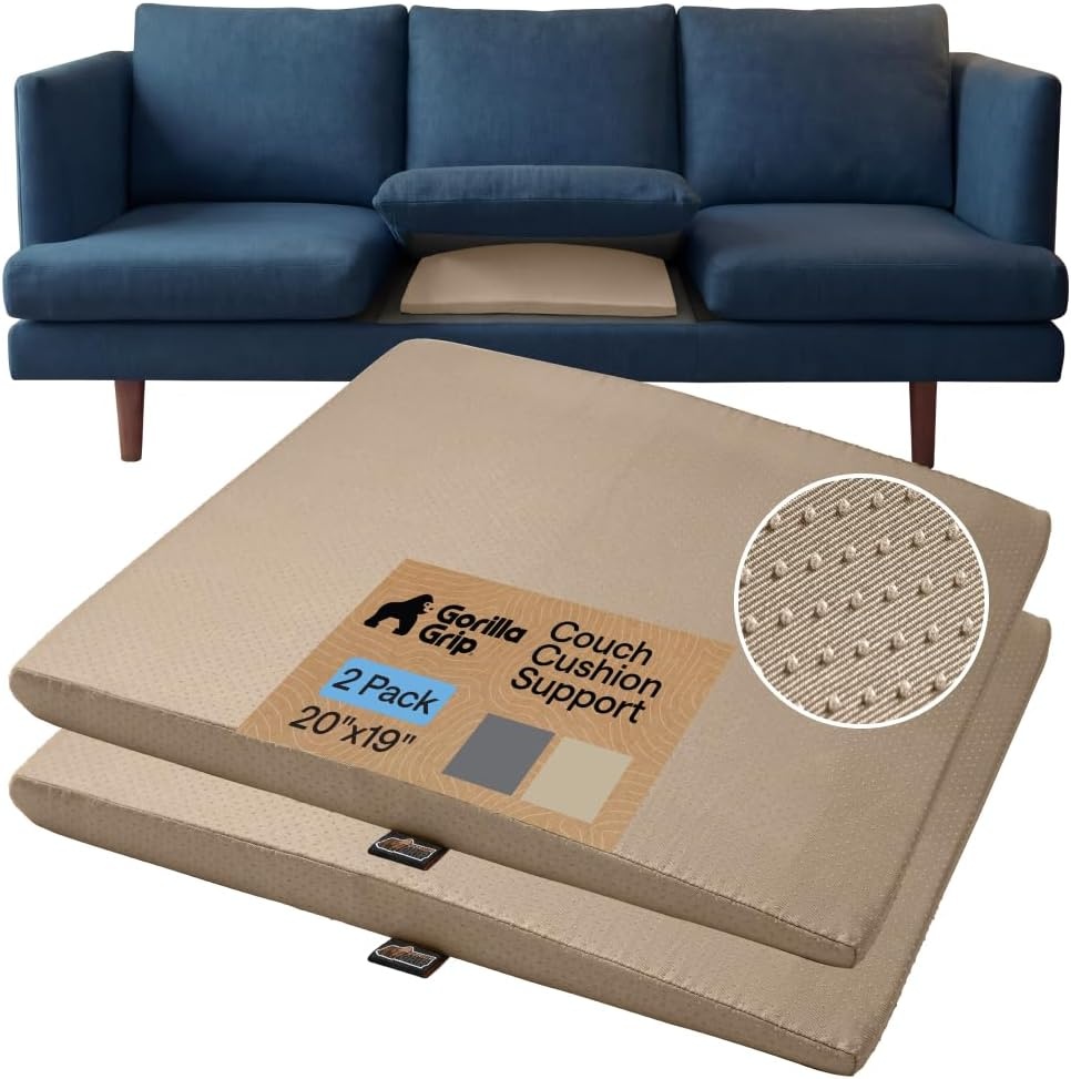 image:imageGORILLA GRIP Ergonomic High Density Couch Cushion Support Foam Quick Rebound Sofa Lifters for Sagging Cushions Stays in Place with Grip Dots Replacement Stuffing 20x19x175 Inches 1 Pack GrayBeige
