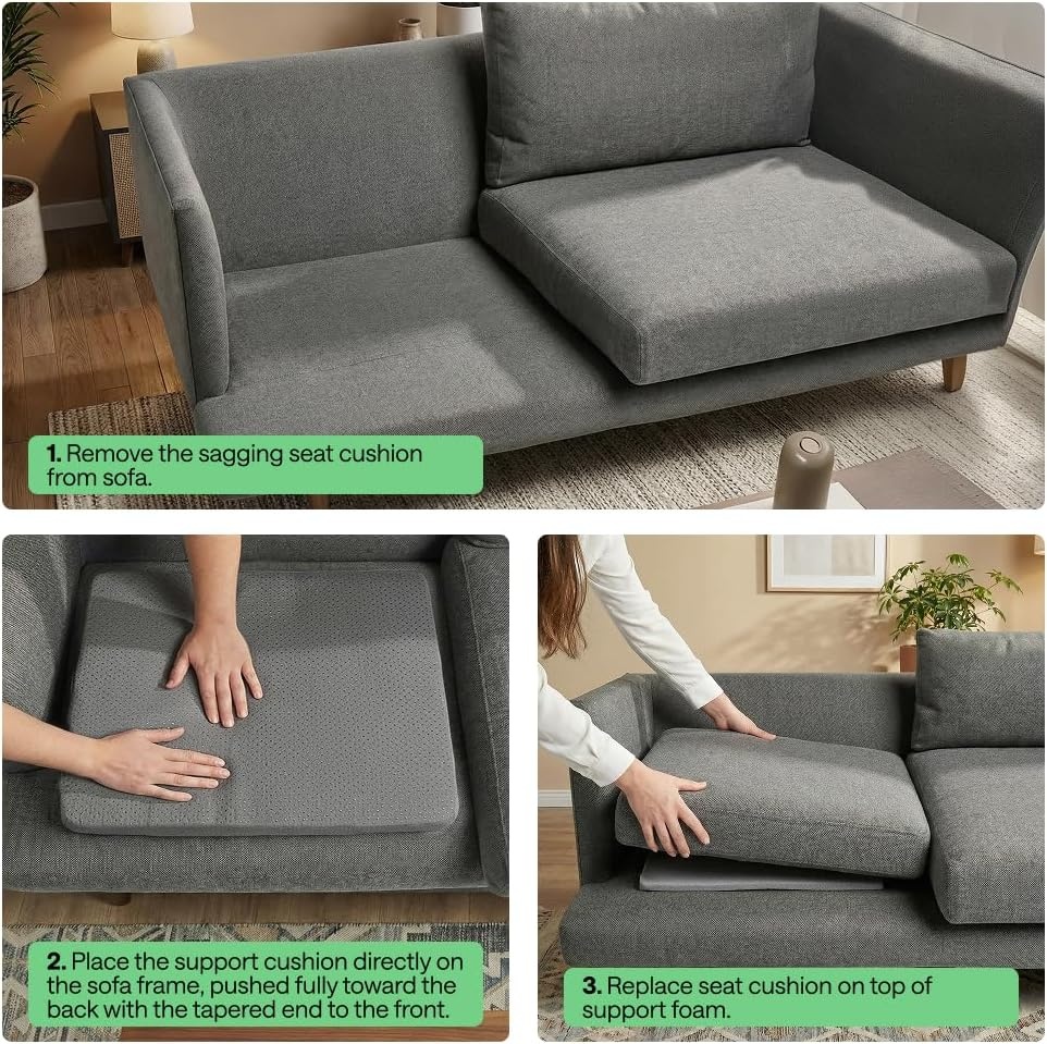 image:imageGORILLA GRIP Ergonomic High Density Couch Cushion Support Foam Quick Rebound Sofa Lifters for Sagging Cushions Stays in Place with Grip Dots Replacement Stuffing 20x19x175 Inches 1 Pack GrayGrey