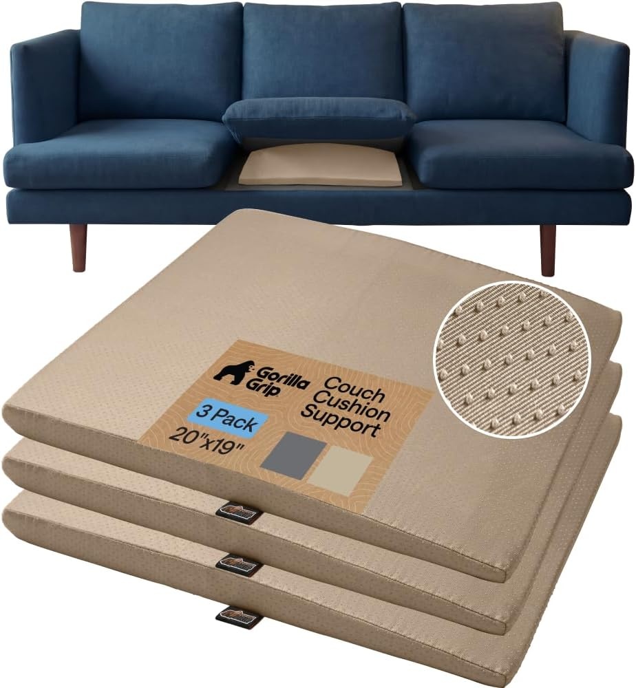 image:imageGORILLA GRIP Ergonomic High Density Couch Cushion Support Foam Quick Rebound Sofa Lifters for Sagging Cushions Stays in Place with Grip Dots Replacement Stuffing 20x19x175 Inches 1 Pack GrayBeige