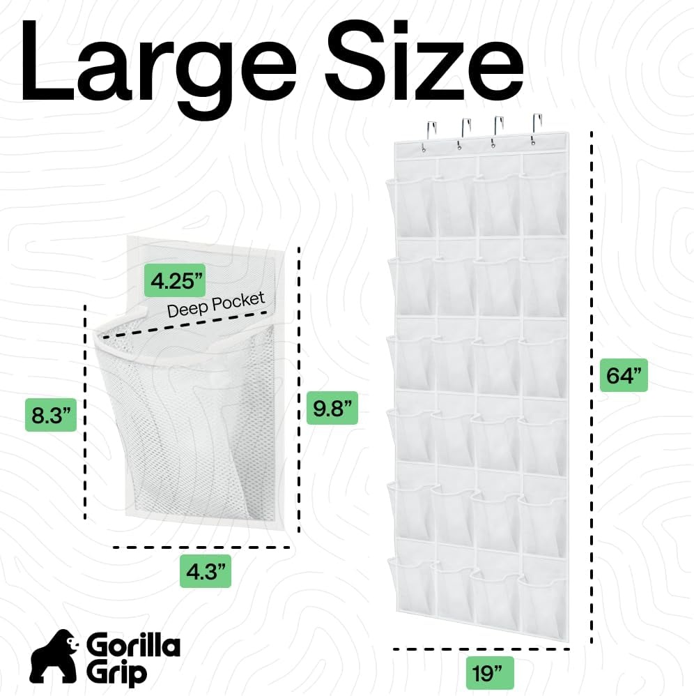 image:imageGORILLA GRIP Over the Door Shoe Organizer 24 Large Breathable Mesh Pockets Space Saving Hanging Storage Holder Closet Rack Hanger Holds Up to 40 lbs Hangs on Closets for Shoes Accessories BlackWhite