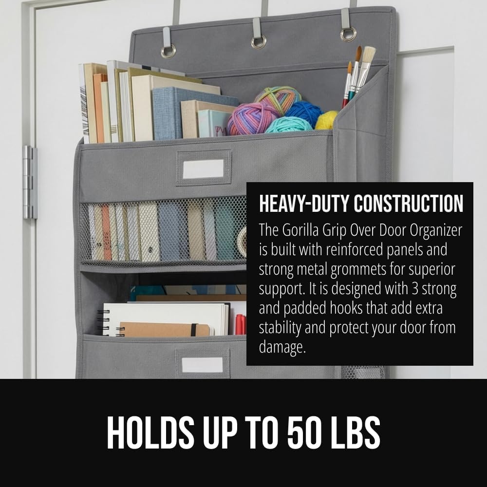 image:imageGORILLA GRIP Over the Door Shoe Organizer 24 Large Breathable Mesh Pockets Space Saving Hanging Storage Holder Closet Rack Hanger Holds Up to 40 lbs Hangs on Closets for Shoes Accessories BlackGrey