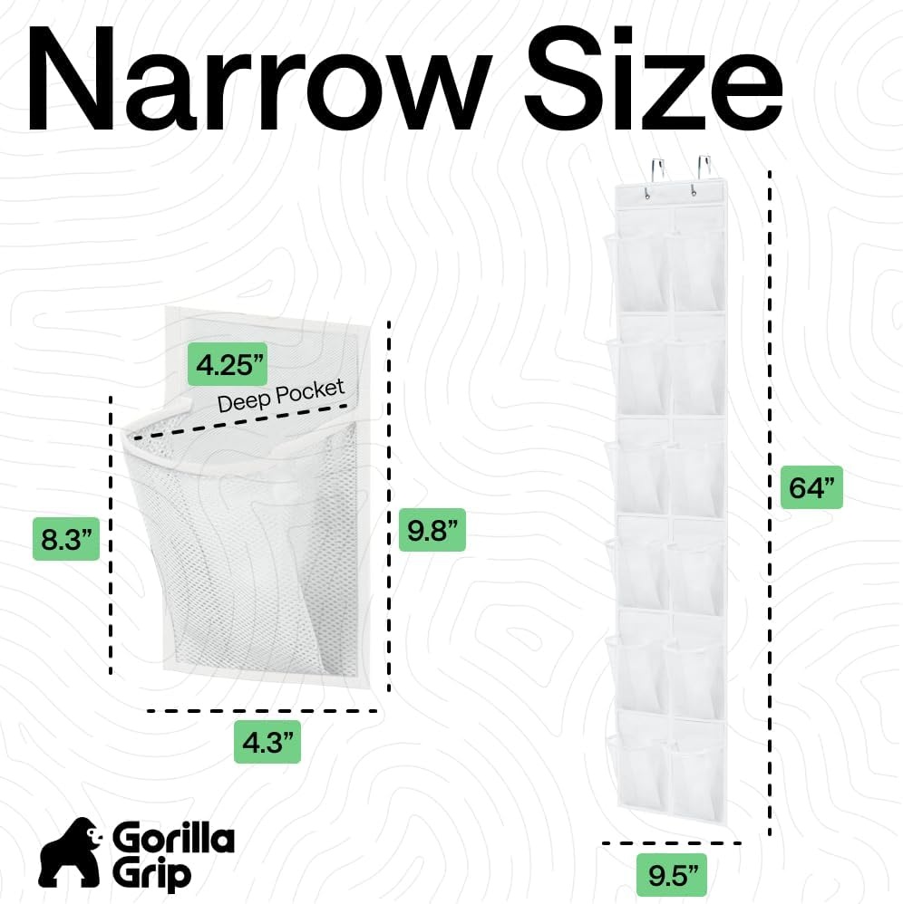 image:imageGORILLA GRIP Over the Door Shoe Organizer 24 Large Breathable Mesh Pockets Space Saving Hanging Storage Holder Closet Rack Hanger Holds Up to 40 lbs Hangs on Closets for Shoes Accessories BlackWhite