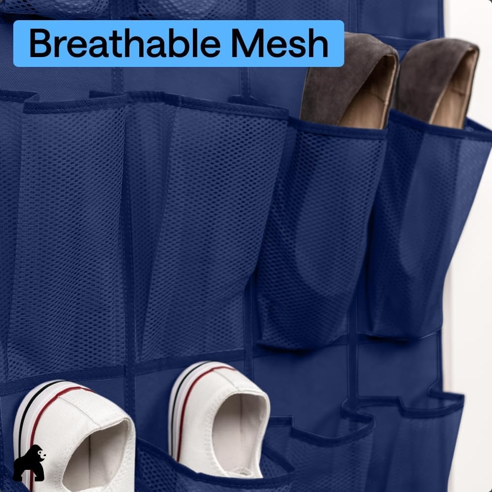 image:imageGORILLA GRIP Over the Door Shoe Organizer 24 Large Breathable Mesh Pockets Space Saving Hanging Storage Holder Closet Rack Hanger Holds Up to 40 lbs Hangs on Closets for Shoes Accessories BlackNavy