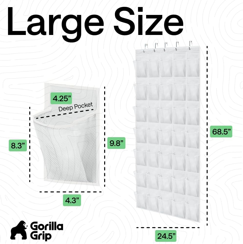 image:imageGORILLA GRIP Over the Door Shoe Organizer 24 Large Breathable Mesh Pockets Space Saving Hanging Storage Holder Closet Rack Hanger Holds Up to 40 lbs Hangs on Closets for Shoes Accessories BlackWhite