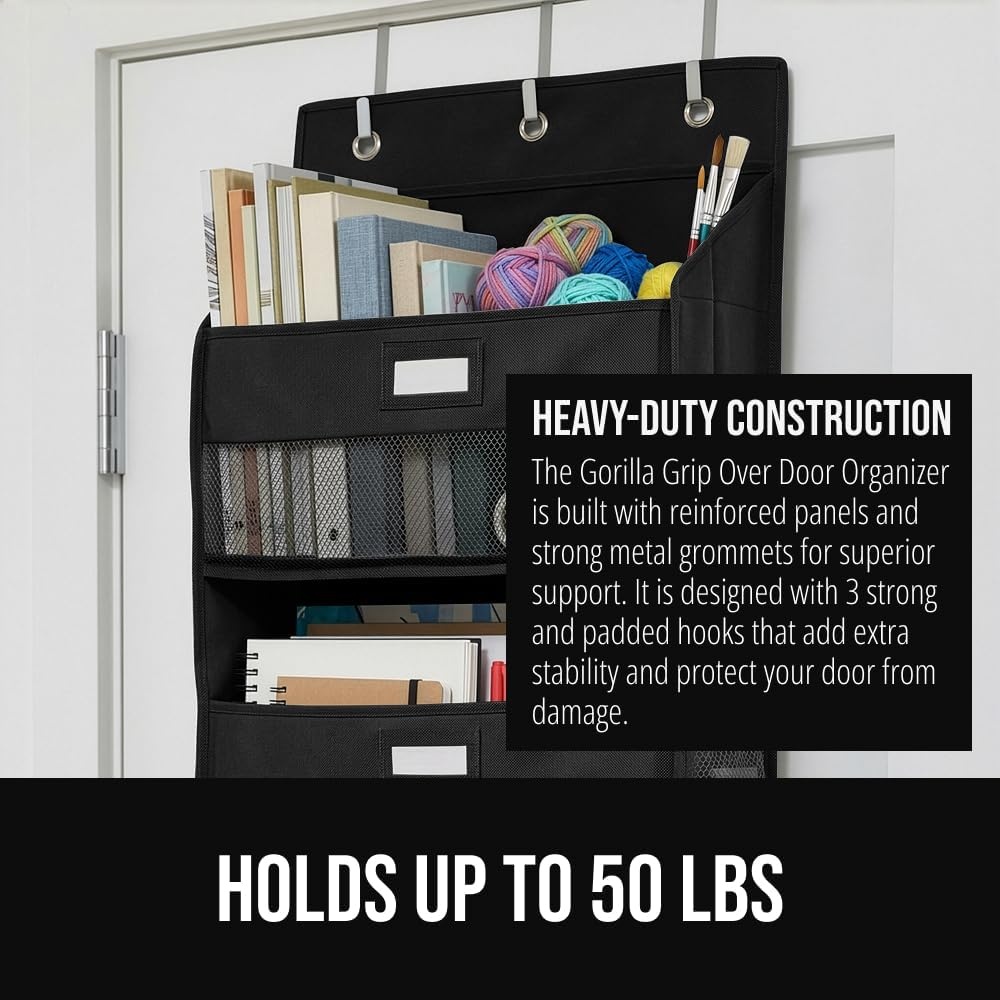 image:imageGORILLA GRIP Over the Door Shoe Organizer 24 Large Breathable Mesh Pockets Space Saving Hanging Storage Holder Closet Rack Hanger Holds Up to 40 lbs Hangs on Closets for Shoes Accessories BlackBlack