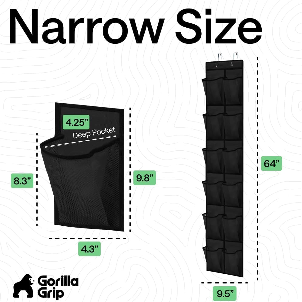 image:imageGORILLA GRIP Over the Door Shoe Organizer 24 Large Breathable Mesh Pockets Space Saving Hanging Storage Holder Closet Rack Hanger Holds Up to 40 lbs Hangs on Closets for Shoes Accessories BlackBlack
