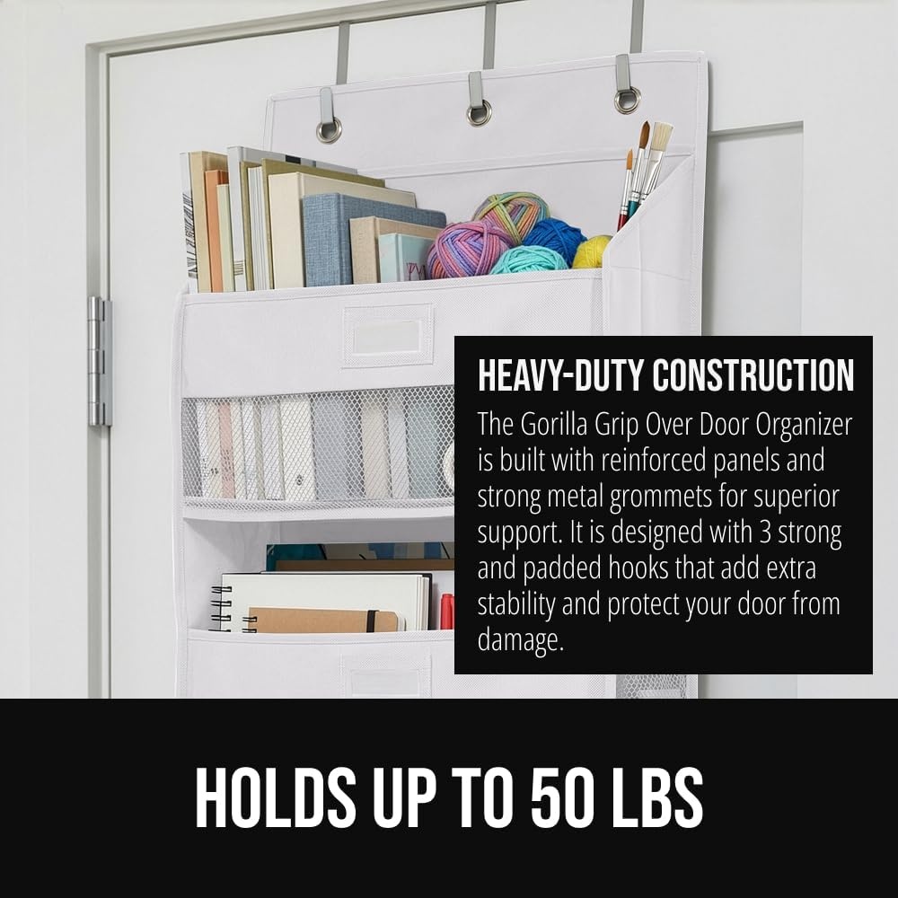 image:imageGORILLA GRIP Over the Door Shoe Organizer 24 Large Breathable Mesh Pockets Space Saving Hanging Storage Holder Closet Rack Hanger Holds Up to 40 lbs Hangs on Closets for Shoes Accessories BlackWhite