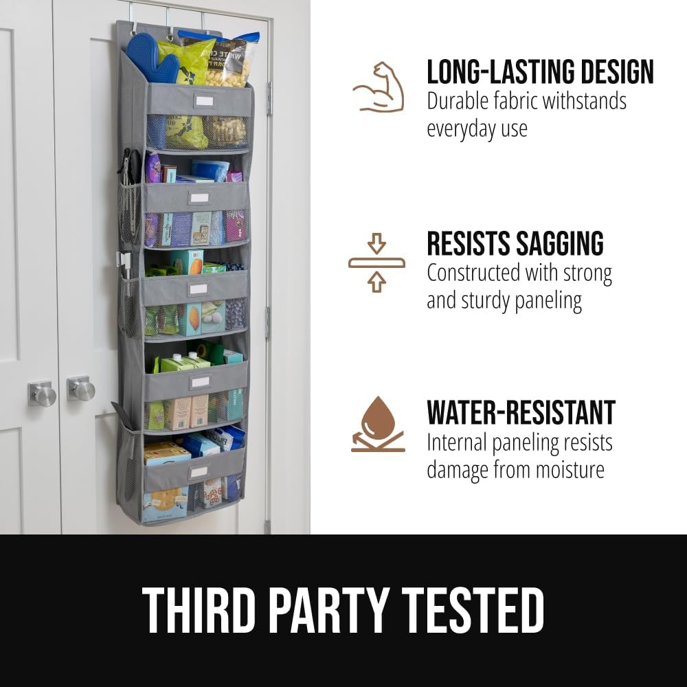 image:imageGORILLA GRIP Over the Door Shoe Organizer 24 Large Breathable Mesh Pockets Space Saving Hanging Storage Holder Closet Rack Hanger Holds Up to 40 lbs Hangs on Closets for Shoes Accessories BlackGrey