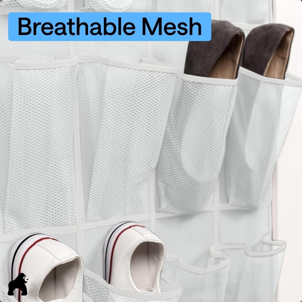 image:imageGORILLA GRIP Over the Door Shoe Organizer 24 Large Breathable Mesh Pockets Space Saving Hanging Storage Holder Closet Rack Hanger Holds Up to 40 lbs Hangs on Closets for Shoes Accessories BlackWhite