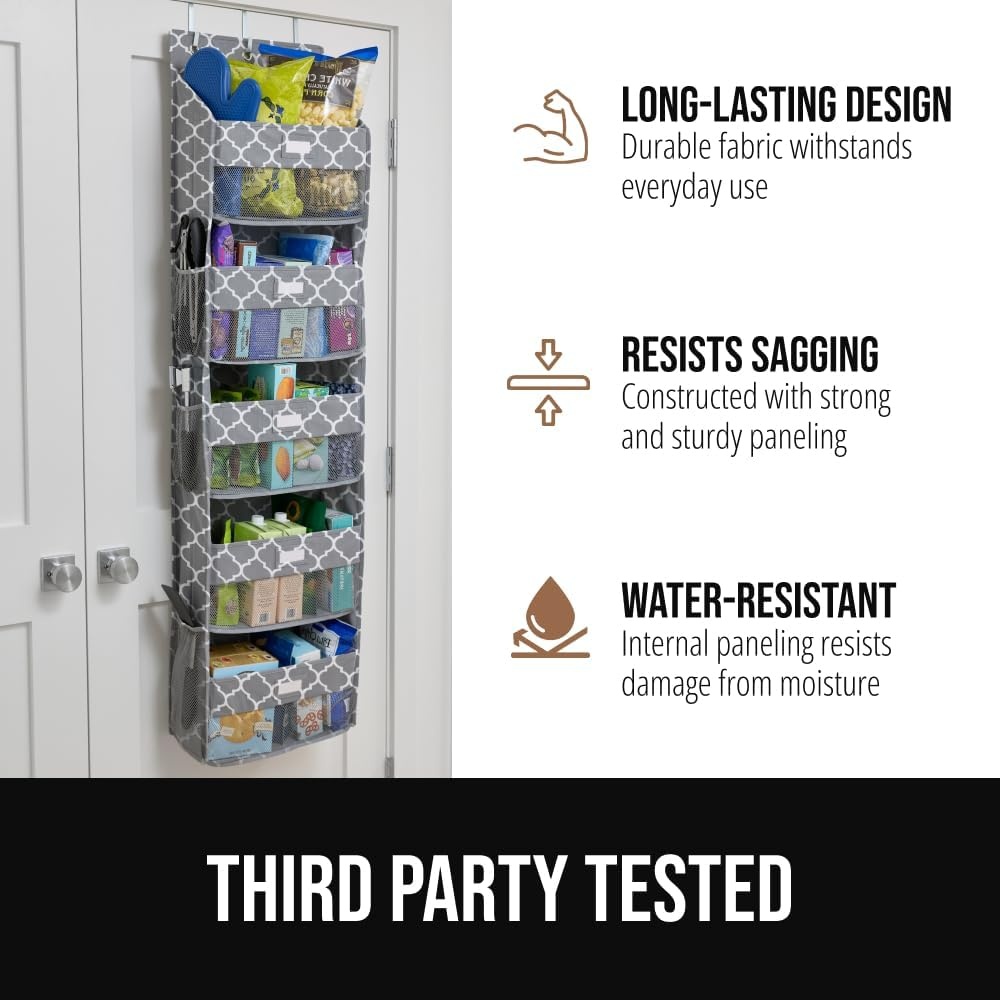 image:imageGORILLA GRIP Over the Door Shoe Organizer 24 Large Breathable Mesh Pockets Space Saving Hanging Storage Holder Closet Rack Hanger Holds Up to 40 lbs Hangs on Closets for Shoes Accessories BlackGray Quatrefoil