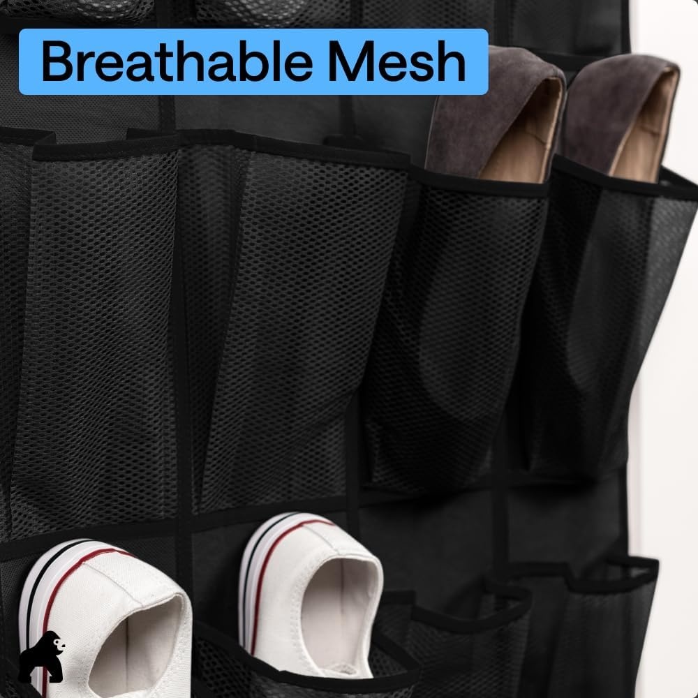 image:imageGORILLA GRIP Over the Door Shoe Organizer 24 Large Breathable Mesh Pockets Space Saving Hanging Storage Holder Closet Rack Hanger Holds Up to 40 lbs Hangs on Closets for Shoes Accessories BlackBlack