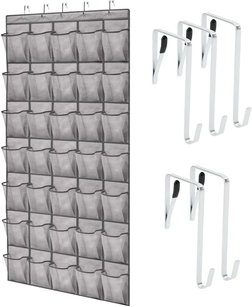 image:imageGORILLA GRIP Over the Door Shoe Organizer 24 Large Breathable Mesh Pockets Space Saving Hanging Storage Holder Closet Rack Hanger Holds Up to 40 lbs Hangs on Closets for Shoes Accessories BlackGrey