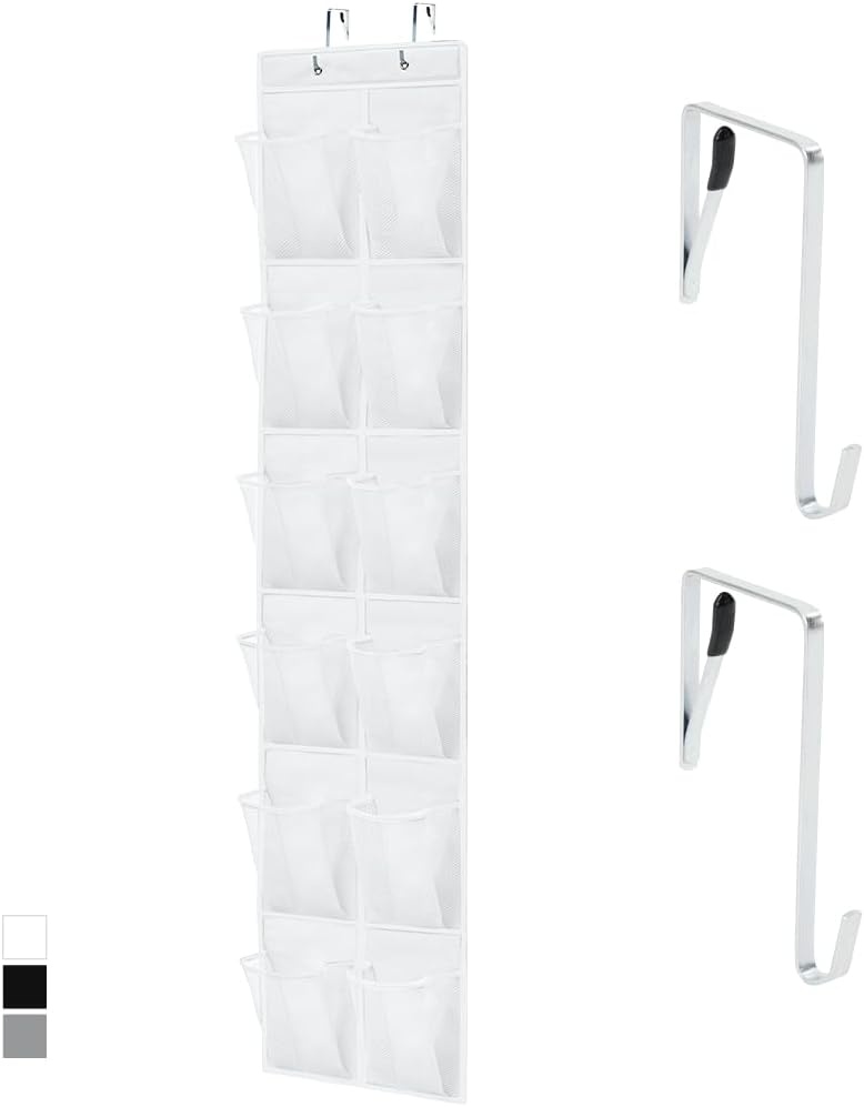 image:imageGORILLA GRIP Over the Door Shoe Organizer 24 Large Breathable Mesh Pockets Space Saving Hanging Storage Holder Closet Rack Hanger Holds Up to 40 lbs Hangs on Closets for Shoes Accessories BlackWhite