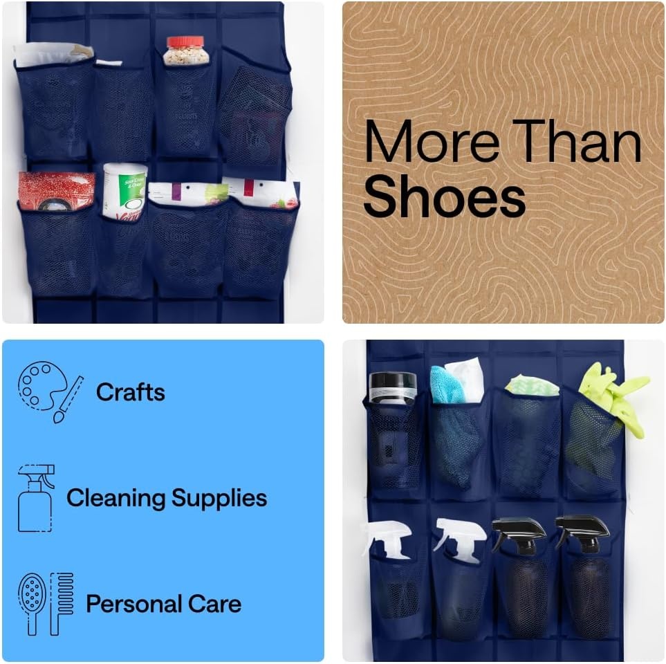 image:imageGORILLA GRIP Over the Door Shoe Organizer 24 Large Breathable Mesh Pockets Space Saving Hanging Storage Holder Closet Rack Hanger Holds Up to 40 lbs Hangs on Closets for Shoes Accessories BlackNavy