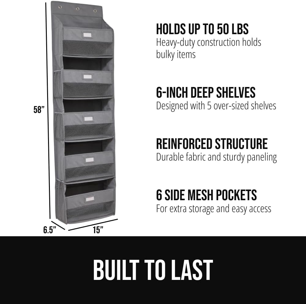 image:imageGORILLA GRIP Over the Door Shoe Organizer 24 Large Breathable Mesh Pockets Space Saving Hanging Storage Holder Closet Rack Hanger Holds Up to 40 lbs Hangs on Closets for Shoes Accessories BlackGrey