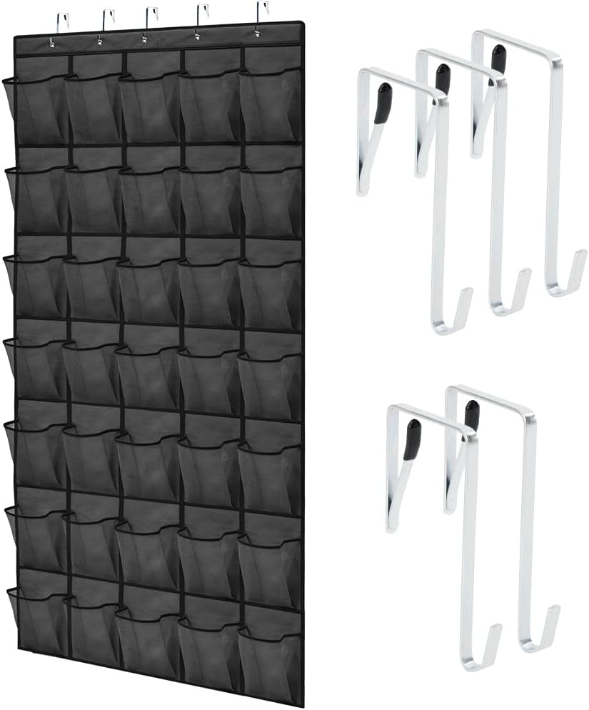 image:imageGORILLA GRIP Over the Door Shoe Organizer 24 Large Breathable Mesh Pockets Space Saving Hanging Storage Holder Closet Rack Hanger Holds Up to 40 lbs Hangs on Closets for Shoes Accessories BlackBlack