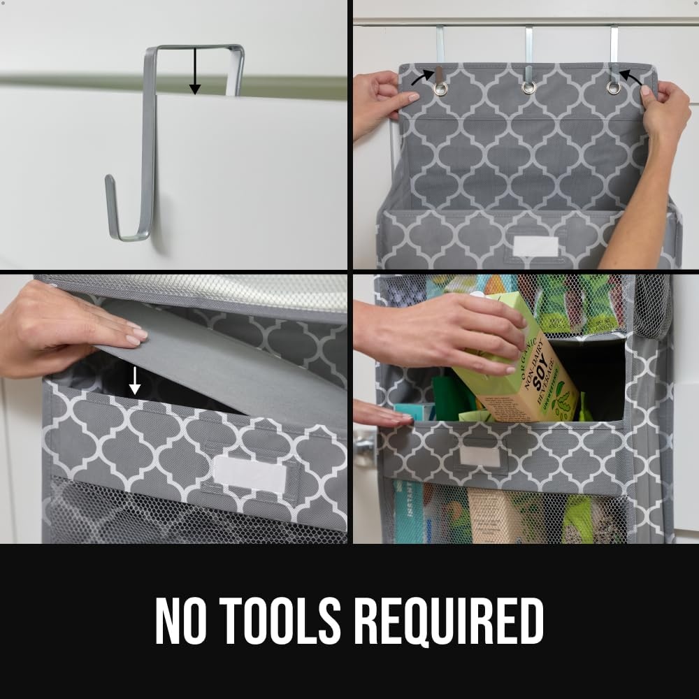 image:imageGORILLA GRIP Over the Door Shoe Organizer 24 Large Breathable Mesh Pockets Space Saving Hanging Storage Holder Closet Rack Hanger Holds Up to 40 lbs Hangs on Closets for Shoes Accessories BlackGray Quatrefoil