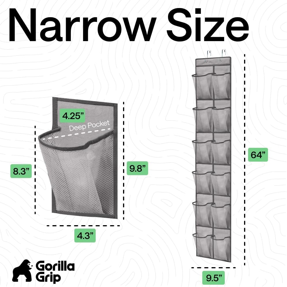 image:imageGORILLA GRIP Over the Door Shoe Organizer 24 Large Breathable Mesh Pockets Space Saving Hanging Storage Holder Closet Rack Hanger Holds Up to 40 lbs Hangs on Closets for Shoes Accessories BlackGrey