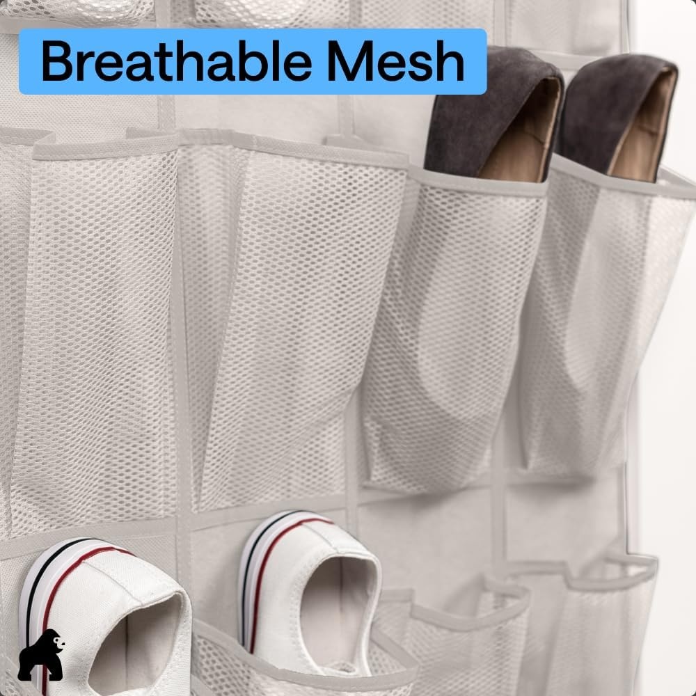 image:imageGORILLA GRIP Over the Door Shoe Organizer 24 Large Breathable Mesh Pockets Space Saving Hanging Storage Holder Closet Rack Hanger Holds Up to 40 lbs Hangs on Closets for Shoes Accessories BlackLinen