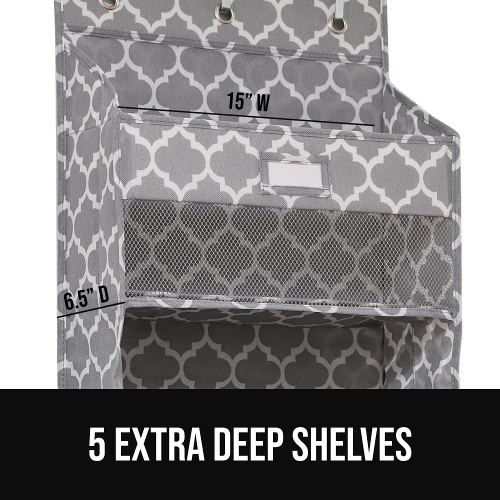 image:imageGORILLA GRIP Over the Door Shoe Organizer 24 Large Breathable Mesh Pockets Space Saving Hanging Storage Holder Closet Rack Hanger Holds Up to 40 lbs Hangs on Closets for Shoes Accessories BlackGray Quatrefoil