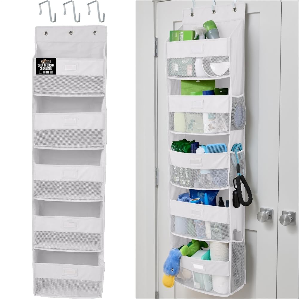image:imageGORILLA GRIP Over the Door Shoe Organizer 24 Large Breathable Mesh Pockets Space Saving Hanging Storage Holder Closet Rack Hanger Holds Up to 40 lbs Hangs on Closets for Shoes Accessories BlackWhite